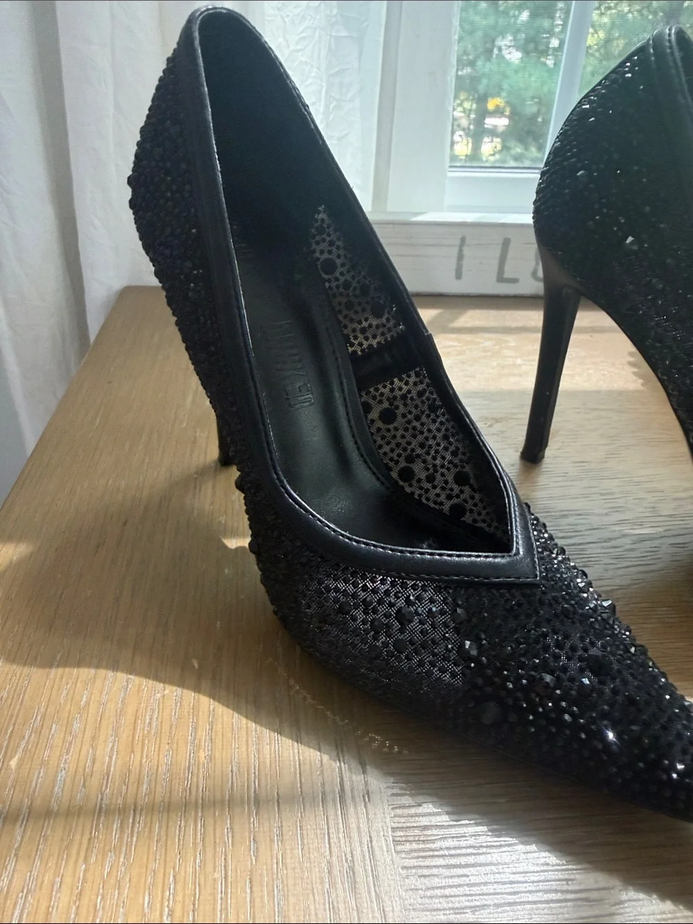 Aqua x Wicked Black Rhinestone Pointed-Toe Pumps -